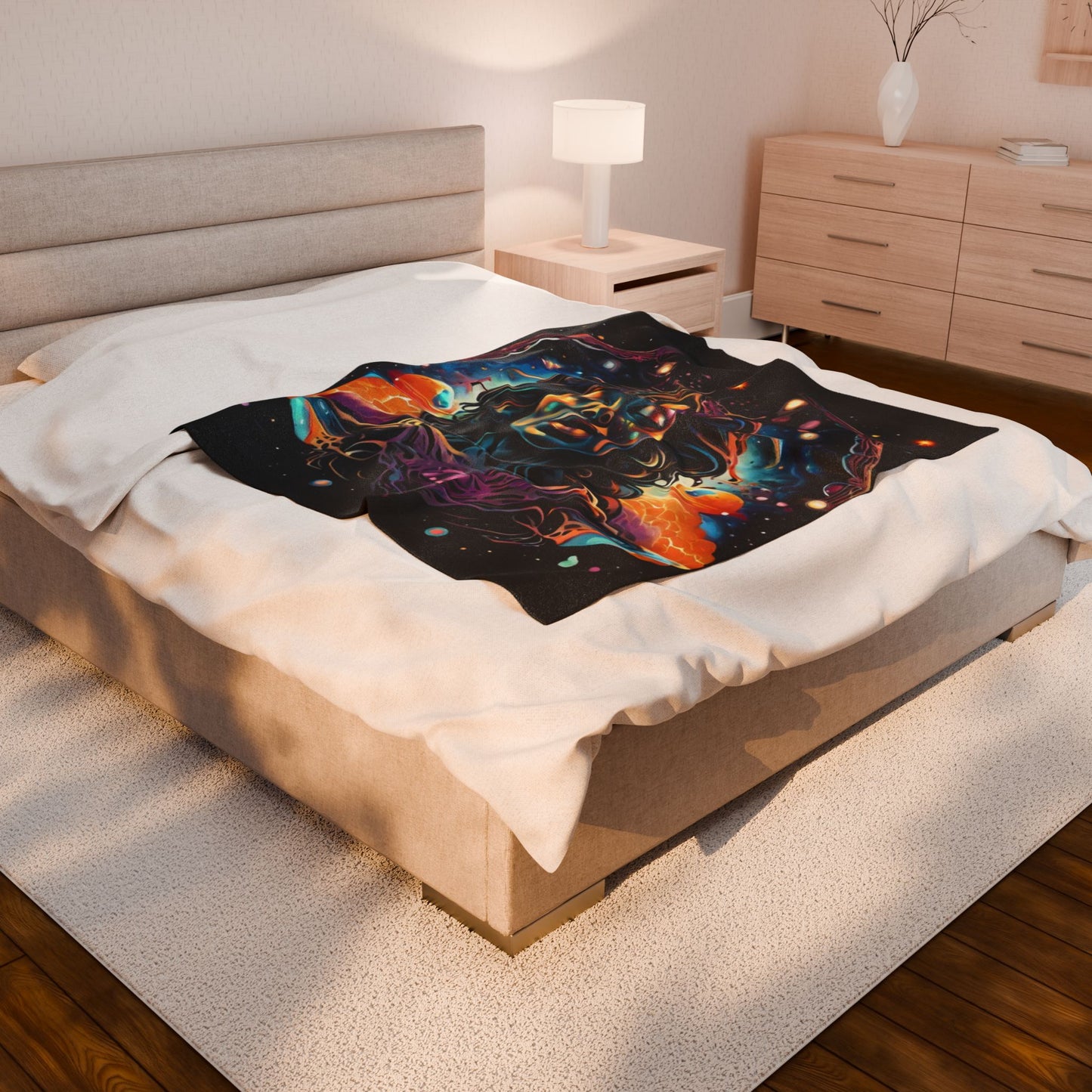 Cosmic Serenity Velveteen Plush Blanket - Bohemian Galaxy Design for Home Decor