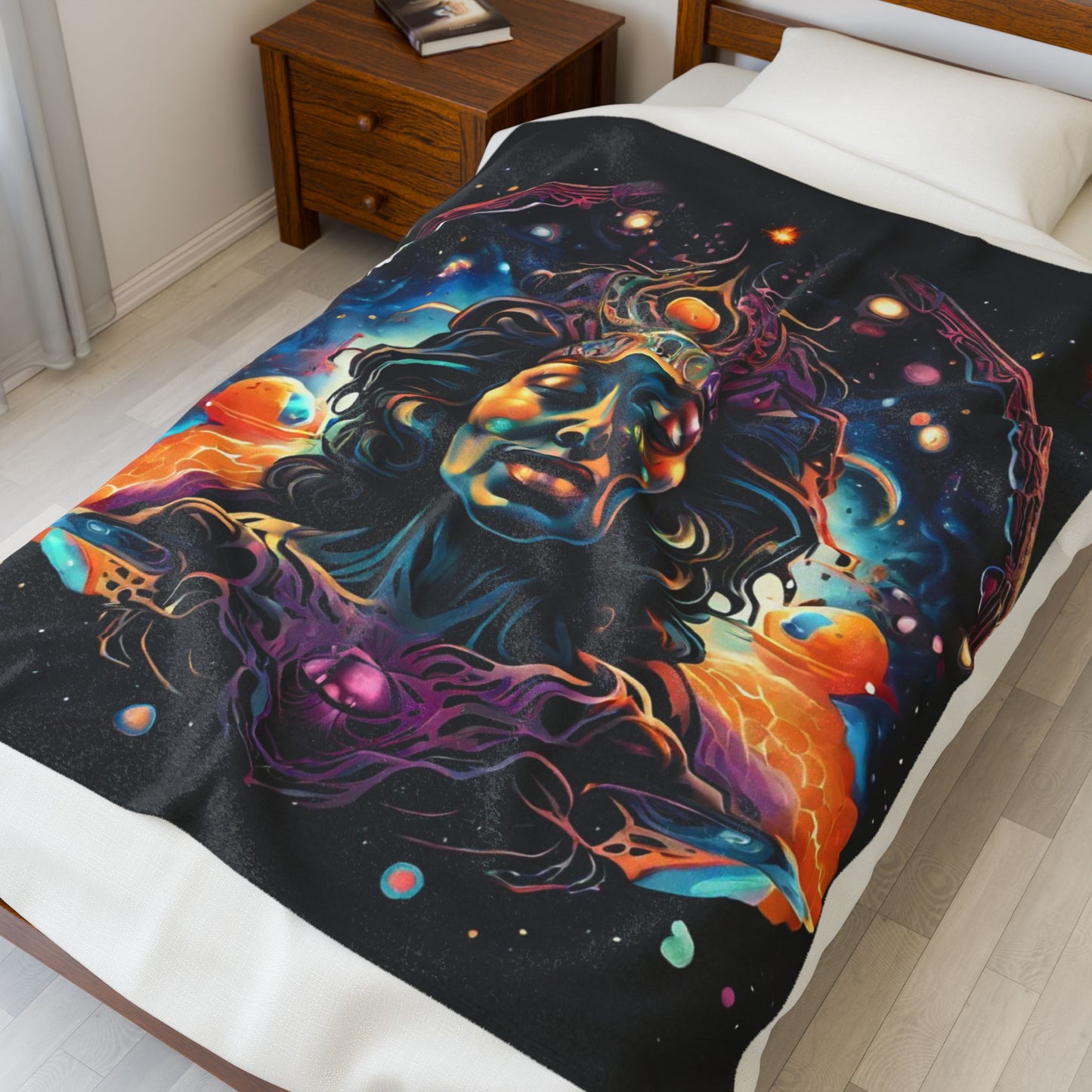 Cosmic Serenity Velveteen Plush Blanket - Bohemian Galaxy Design for Home Decor