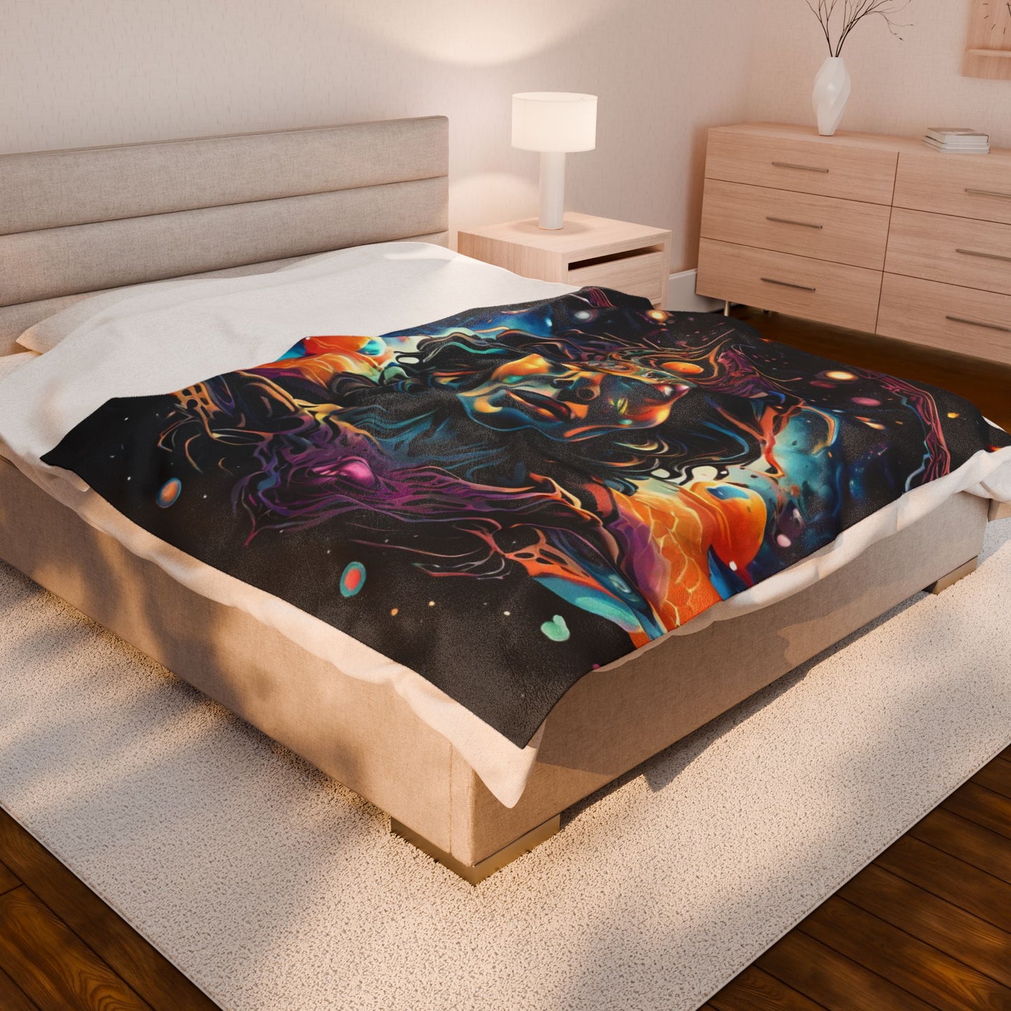Cosmic Serenity Velveteen Plush Blanket - Bohemian Galaxy Design for Home Decor