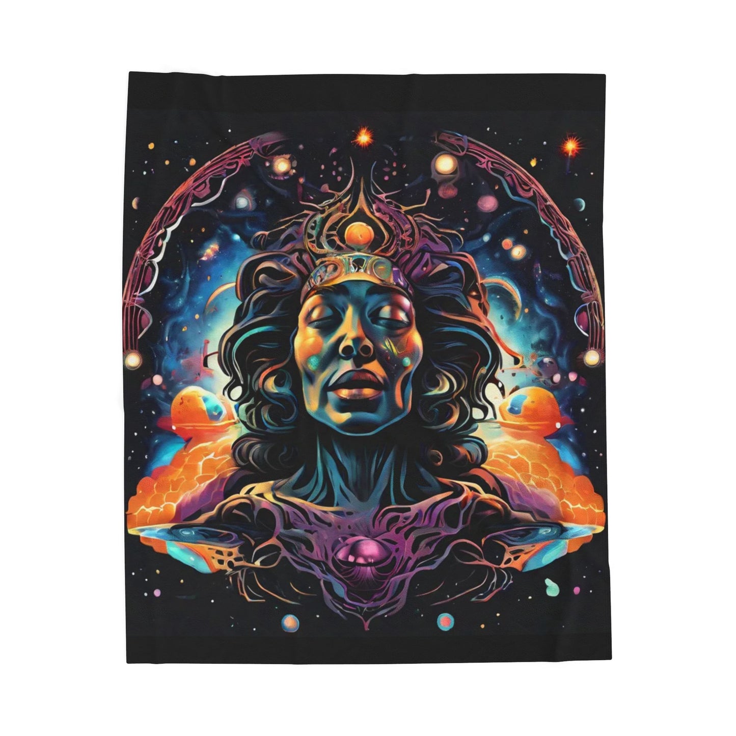 Cosmic Serenity Velveteen Plush Blanket - Bohemian Galaxy Design for Home Decor