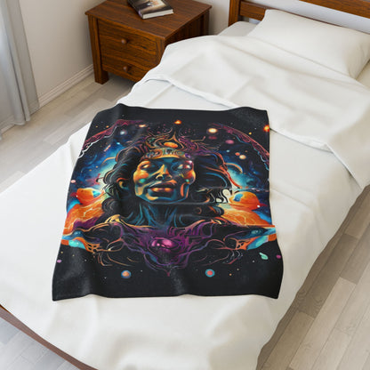 Cosmic Serenity Velveteen Plush Blanket - Bohemian Galaxy Design for Home Decor