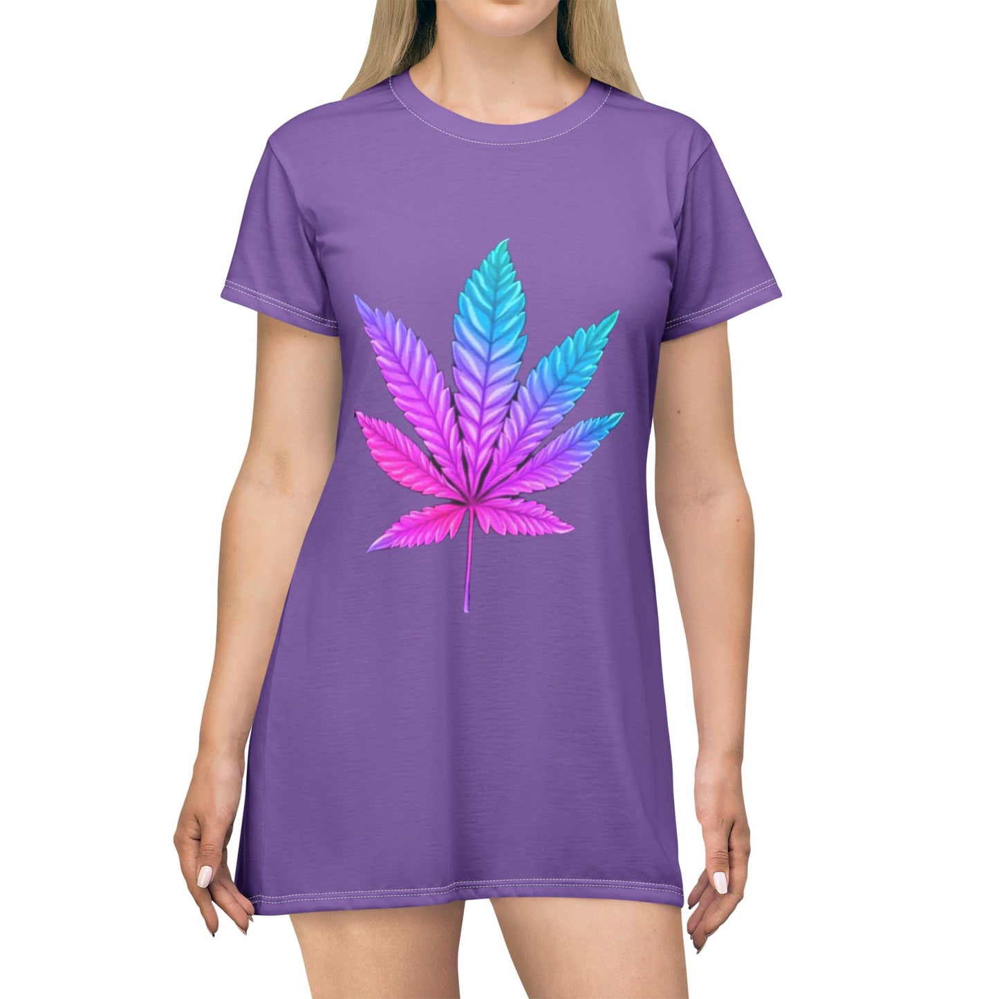 Vibrant Leaf Graphic T-Shirt Dress - Trendy Casual Wear for Summer Celebrations