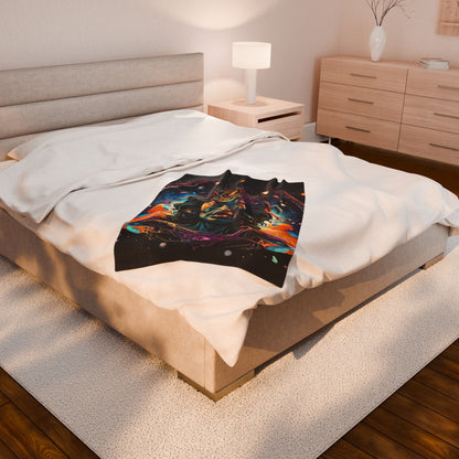 Cosmic Serenity Velveteen Plush Blanket - Bohemian Galaxy Design for Home Decor