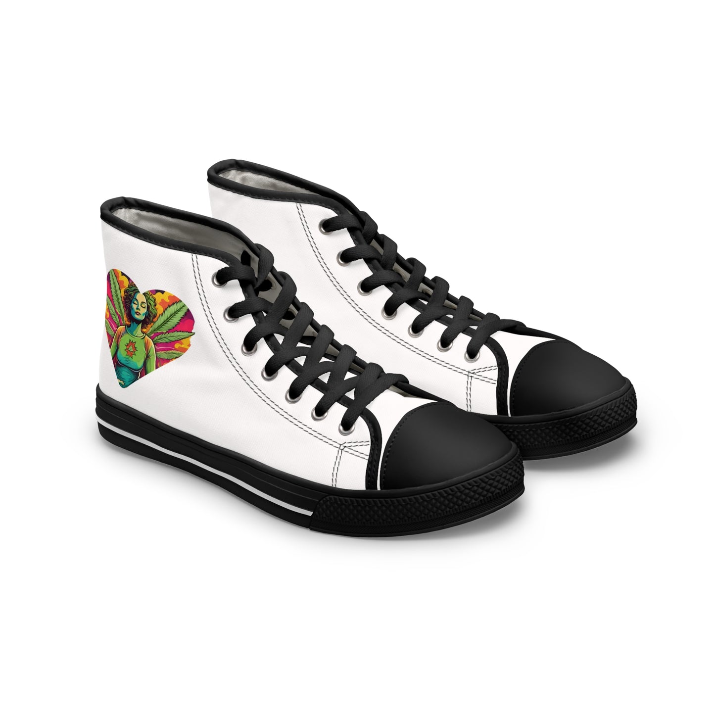 Bohemian Heart Women's High Top Sneakers - Colorful Canvas Casual Footwear