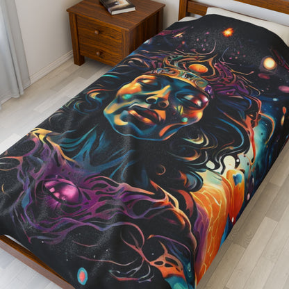 Cosmic Serenity Velveteen Plush Blanket - Bohemian Galaxy Design for Home Decor